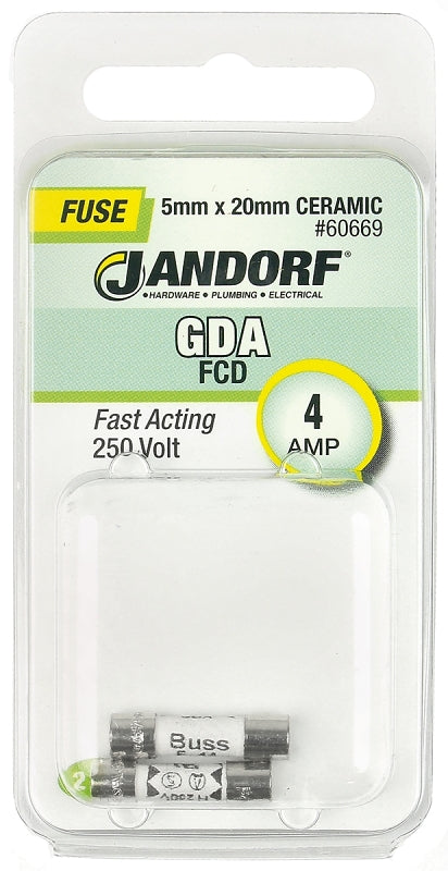 Jandorf 60669 Fast Acting Fuse, 4 A, 250 V, 1500 A Interrupt, Ceramic Body