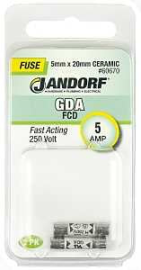 Jandorf 60670 Fast Acting Fuse, 5 A, 250 V, 1500 A Interrupt, Ceramic Body