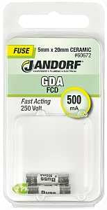 Jandorf 60672 Fast Acting Fuse, 500 mA, 250 V, 1500 A Interrupt, Ceramic Body