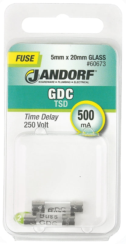 Jandorf 60673 Time Delay Fuse, 0.01 Ohm, 500 mA, 250 V, 35 A Interrupt, Glass Body