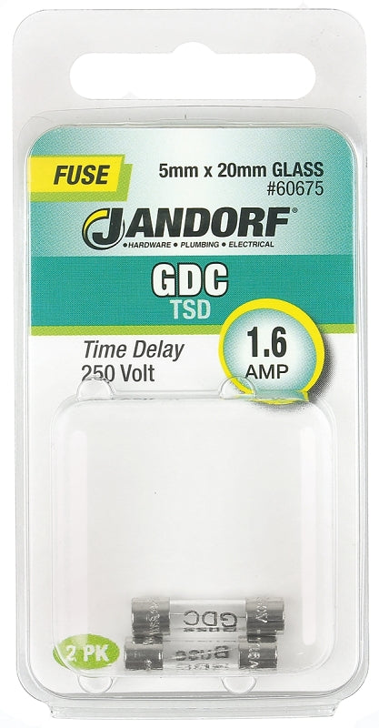 Jandorf 60675 Time Delay Fuse, 1.6 A, 250 V, 35 A Interrupt, Glass Body