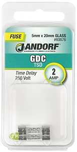 Jandorf 60676 Time Delay Fuse, 0.03 Ohm, 2 A, 250 V, 35 A Interrupt, Glass Body