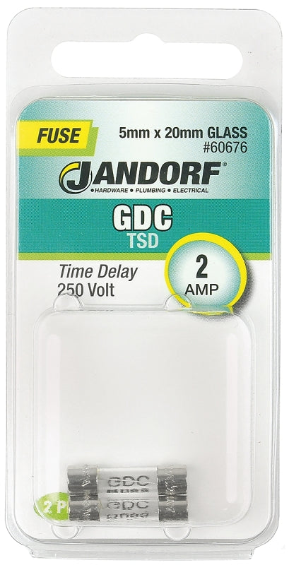 Jandorf 60676 Time Delay Fuse, 0.03 Ohm, 2 A, 250 V, 35 A Interrupt, Glass Body