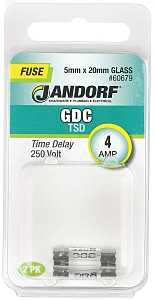 Jandorf 60679 Time Delay Fuse, 0.01 Ohm, 4 A, 250 V, 40 A Interrupt, Glass Body