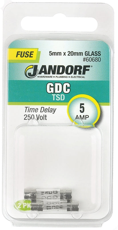 Jandorf 60680 Time Delay Fuse, 0.009 Ohm, 5 A, 250 V, 50 A Interrupt, Glass Body
