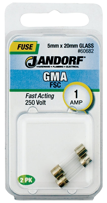 Jandorf 60682 Fast Acting Fuse, 0.16 Ohm, 1 A, 250 V, 35 A, 10 kA Interrupt, Glass Body