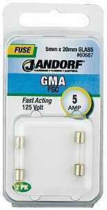 Jandorf 60687 Fast Acting Fuse, 5 A, 125 V, 10 kA Interrupt, Glass Body