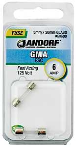 Jandorf 60688 Fast Acting Fuse, 6 A, 125 V, 10 kA Interrupt, Glass Body