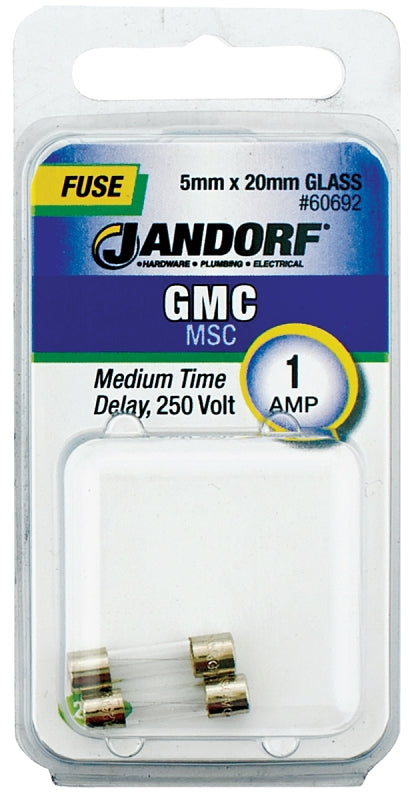 Jandorf 60692 Time Delay Fuse, 0.15 Ohm, 1 A, 250 V, 35 A, 10 kA Interrupt, Glass Body