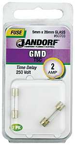 Jandorf 60703 Time Delay Fuse, 0.1 Ohm, 2 A, 250 V, 100 A, 10 kA Interrupt, Glass Body
