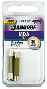 Jandorf 60710 Time Delay Fuse, 30 A, 125 VDC, 1500 A, 10 kA Interrupt, Ceramic Body