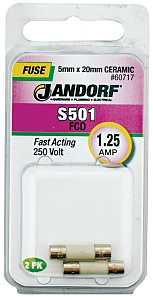 Jandorf 60717 Fast Acting Fuse, 1.25 A, 250 V, 1500 A Interrupt, Ceramic Body