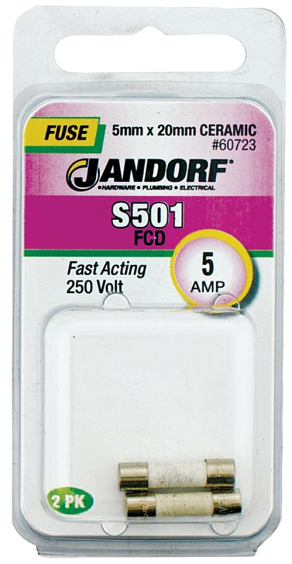 Jandorf 60723 Fast Acting Fuse, 5 A, 250 V, 1500 A Interrupt, Ceramic Body