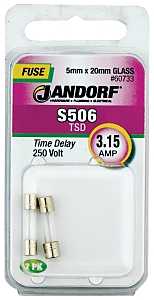 Jandorf 60733 Time Delay Fuse, 0.007 Ohm, 3.15 A, 250 V, 35 A Interrupt, Glass Body