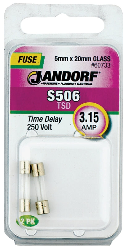 Jandorf 60733 Time Delay Fuse, 0.007 Ohm, 3.15 A, 250 V, 35 A Interrupt, Glass Body