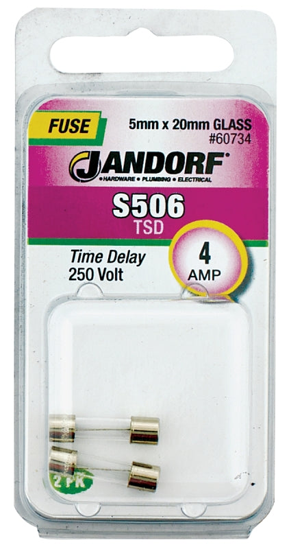 Jandorf 60734 Time Delay Fuse, 0.007 Ohm, 4 A, 250 V, 40 A Interrupt, Glass Body
