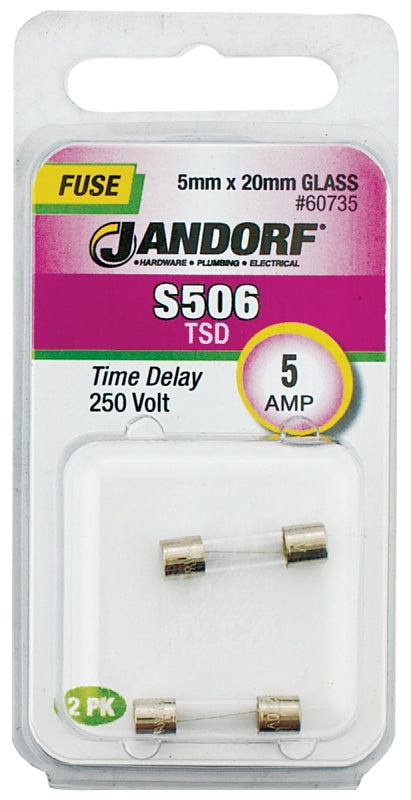 Jandorf 60735 Time Delay Fuse, 0.007 Ohm, 5 A, 250 V, 50 A Interrupt, Glass Body