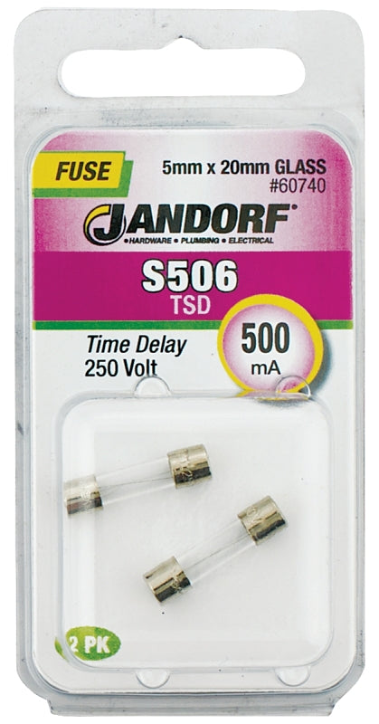 Jandorf 60740 Time Delay Fuse, 0.007 Ohm, 500 mA, 250 V, 35 A Interrupt, Glass Body