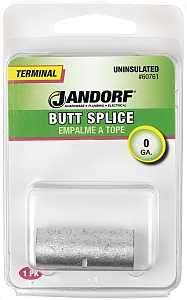 Jandorf 60761 Butt Splice Connector, #0 AWG Wire, Copper Contact, 1/PK