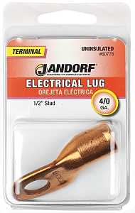 Jandorf 60778 Electrical Lug, 4/0 AWG Wire, 1/2 in Stud, Copper Contact, Brown