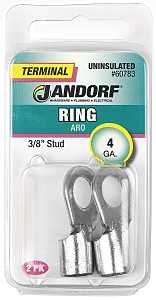 Jandorf 60783 Ring Terminal, 4 AWG Wire, 3/8 in Stud