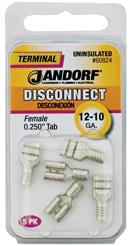 Jandorf 60824 Disconnect Terminal, 12 to 10 AWG Wire, Copper Contact, Tin, 5/PK