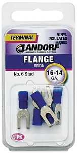 Jandorf 60888 Spade Terminal, 16 to 14 AWG Wire, #6 Stud, Vinyl Insulation, Copper Contact, Blue