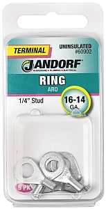Jandorf 60902 Ring Terminal, 16 to 14 AWG Wire, 1/4 in Stud, Copper Contact