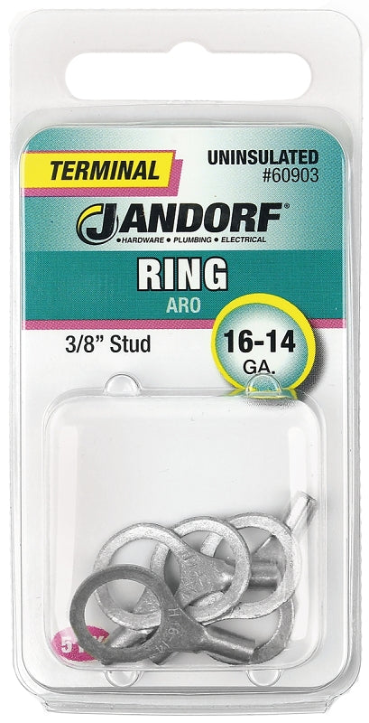 Jandorf 60903 Ring Terminal, 16 to 14 AWG Wire, 3/8 in Stud, Copper Contact