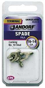 Jandorf 60914 Spade Terminal, 600 V, 16 to 14 AWG Wire, #10 Stud, Copper Contact, Tin, 5/PK