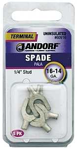 Jandorf 60916 Spade Terminal, 600 V, 16 to 14 AWG Wire, 1/4 in Stud, Copper Contact