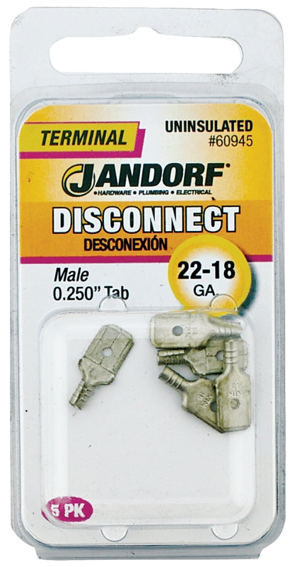 Jandorf 60945 Disconnect Terminal, Tin, Copper Contact, 5/PK