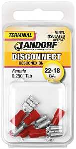 Jandorf 60947 Disconnect Terminal, 22 to 18 AWG Wire, Vinyl Insulation, Copper Contact, Red, 5/PK