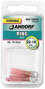 Jandorf 60963 Ring Terminal, 22 to 18 AWG Wire, #10 Stud, Pink