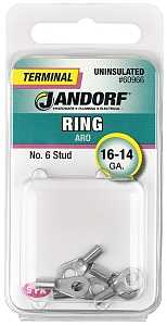 Jandorf 60966 Ring Terminal, 16 to 14 AWG Wire, #6 Stud, Copper Contact