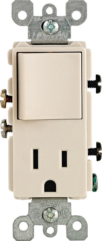 Leviton Decora 15 amps 120 volts Single Pole Rocker Combination Outlet Light Almond
