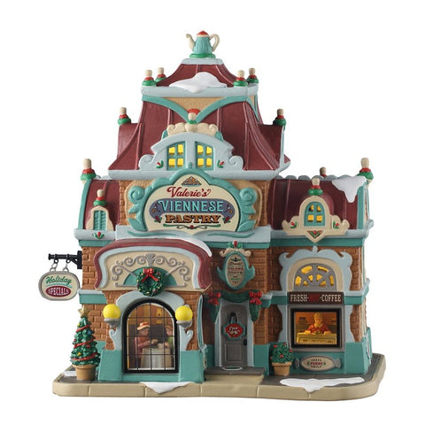 Lemax 55345 Christmas Decor, 8.66 in H, Valerie's Viennese Pastry, Porcelain, LED, Pack of 4