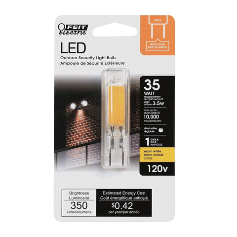 Feit Electric BP35G8.6/830/LED LED Bulb, Specialty, T4 Lamp, 35 W Equivalent, G8.6 Lamp Base, Dimmable, Clear