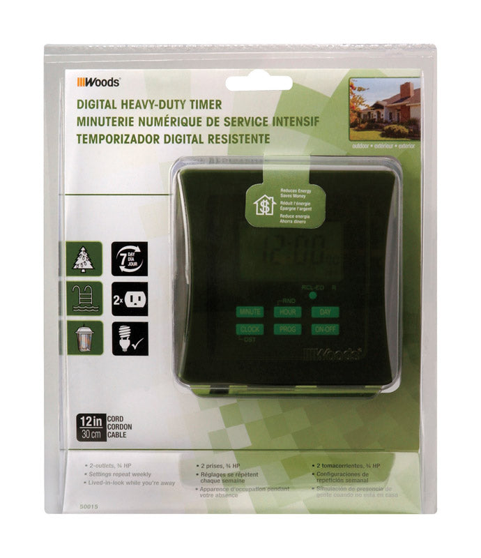 Woods Outdoor 7 Day Heavy Duty Digital Timer 15 amps 125 volts Black ...
