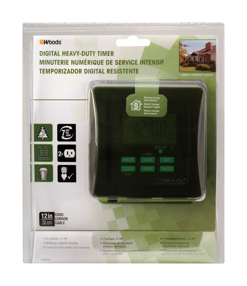 Woods Outdoor 7 Day Heavy Duty Digital Timer 15 amps 125 volts Black