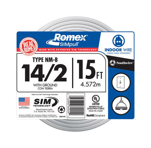 Southwire SimPull 15 ft. 14/2 Romex Type NM-B WG Non-Metallic Wire White