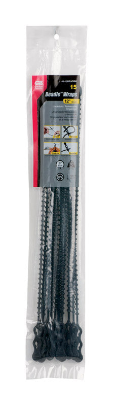 Gardner Bender Beadle Wrap 12 in. L Black Beaded Cable Tie 15 pk