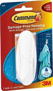 Command 17083B Designer Hook, 3/4 in Opening, 5 lb, 1-Hook, Plastic, White