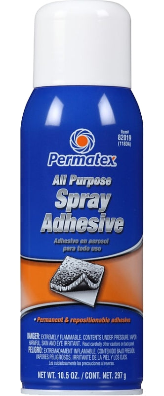 Permatex 82019 Spray Adhesive, Solvent, White, 10.5 oz. Net Aerosol Can