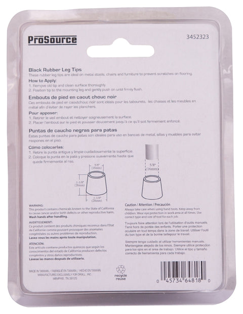 ProSource FE-50633-PS Furniture Leg Tip, Round, Rubber, Black, 5/8 in Dia, 1-1/8 in H