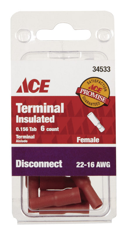 Ace Industrial Female Disconnect Vinyl Red 6