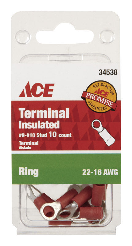 Ace Industrial Ring Terminal Vinyl Red 10
