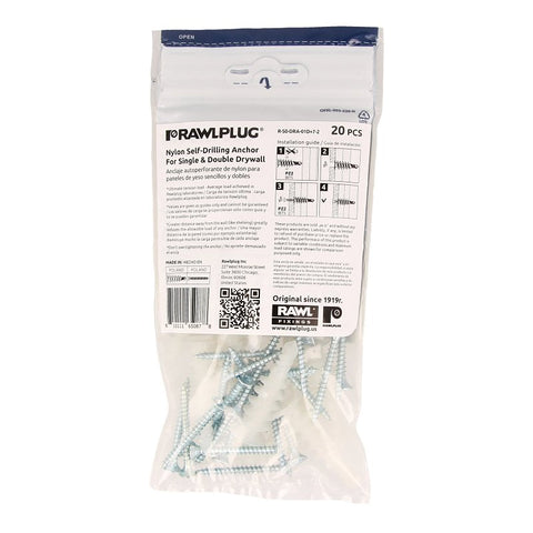 Rawlplug Rawl Rawldrive Series R-S0-DRA-01D+7-2 Wall Anchor, 13 mm Thread, 1-1/4 in L, Nylon, 90 lb, Pack of 4