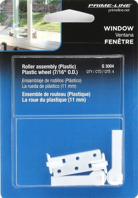 Prime-Line G 3004 Roller Assembly, 1/4 in W, 1-1/2 in L, Nylon/Plastic, White