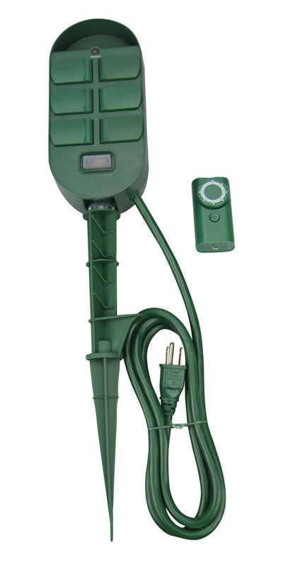 Woods Outdoor 6 Outlet Power Stake Timer Green